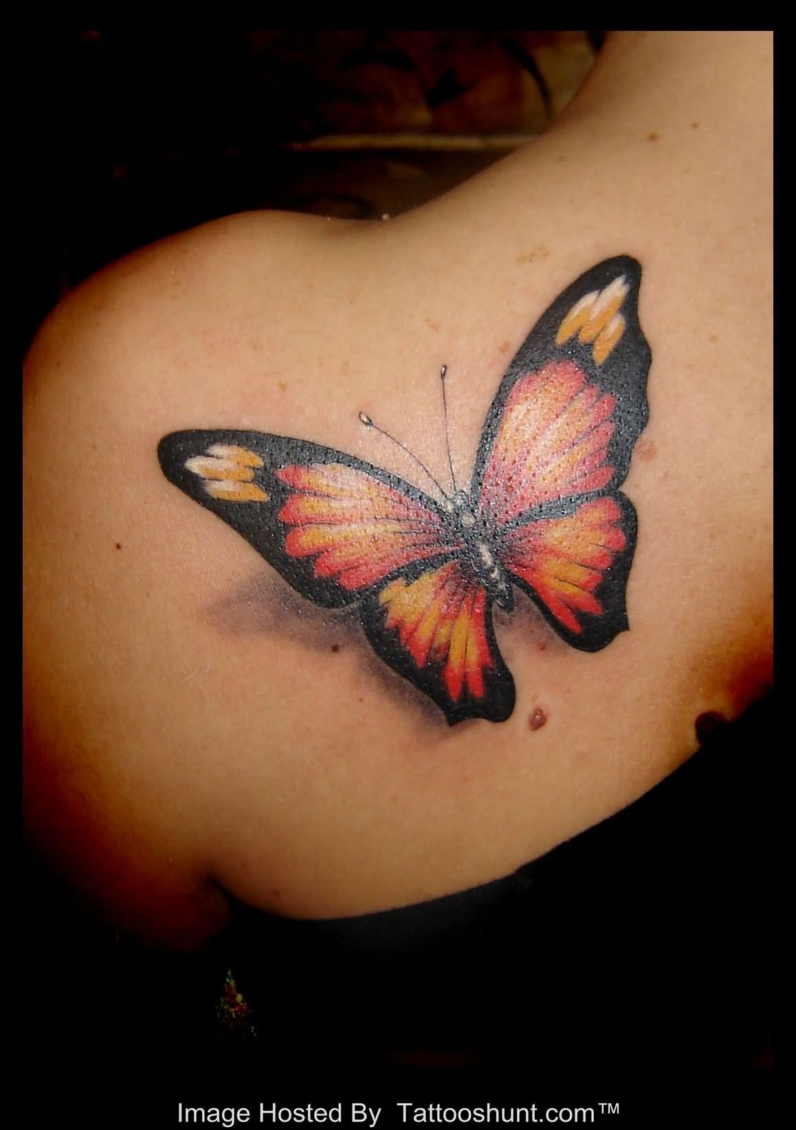 Girl Back Shoulder 3d Butterfly Tattoo Tattooshunt inside dimensions 1158 X 1643