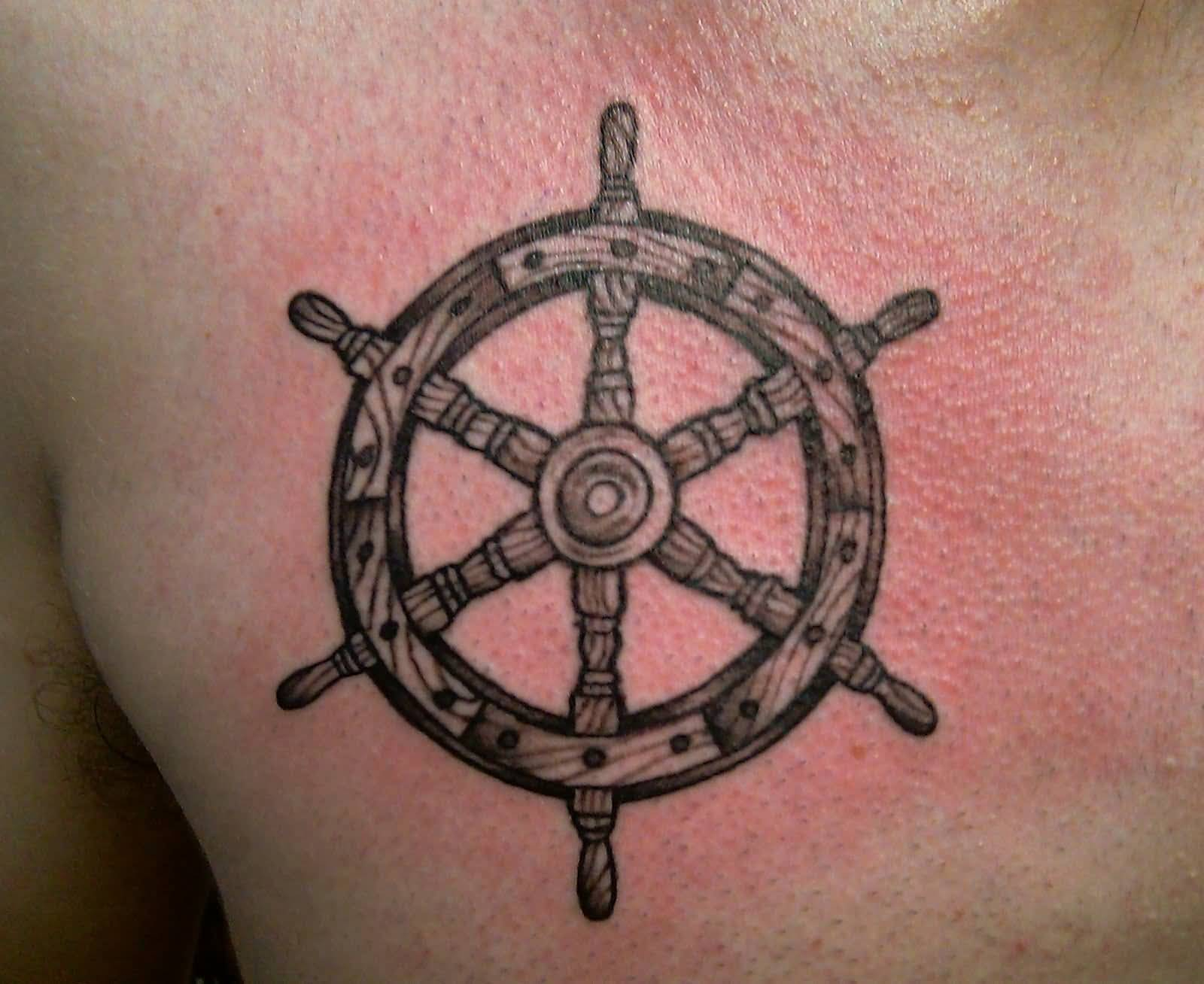 Gray Sailor Wheel Nautical Tattoo On Chest within sizing 1600 X 1308