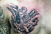 Grey Ink Archangel Tattoo On Man Right Chest with regard to size 768 X 1024