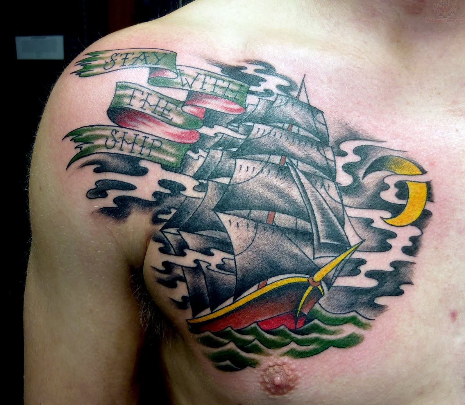 Grey Ink Pirate Ship Chest Tattoo throughout measurements 1600 X 1396