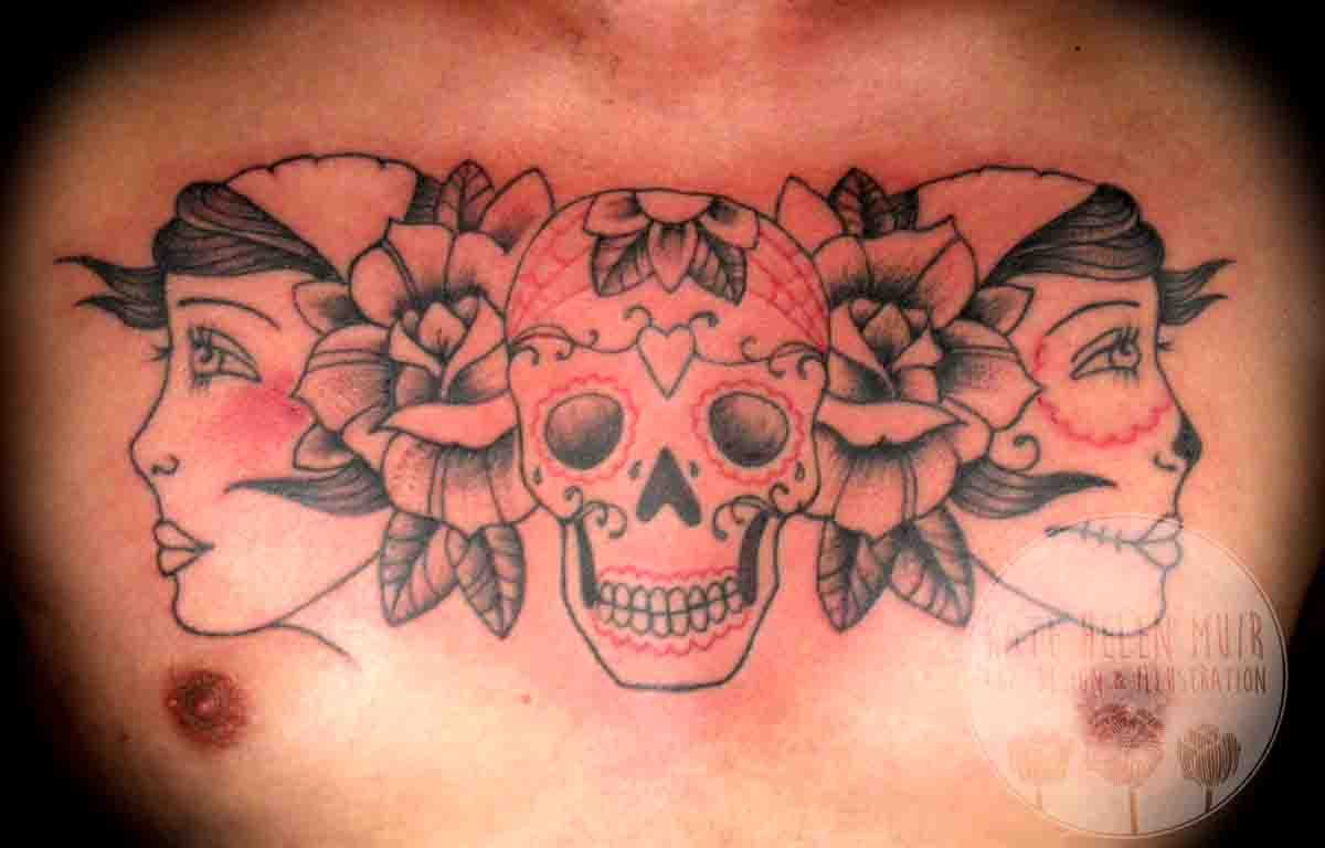 Gypsy Girls And Sugar Skull Chest Tattoo Katehelenmuir with regard to measurements 1200 X 768