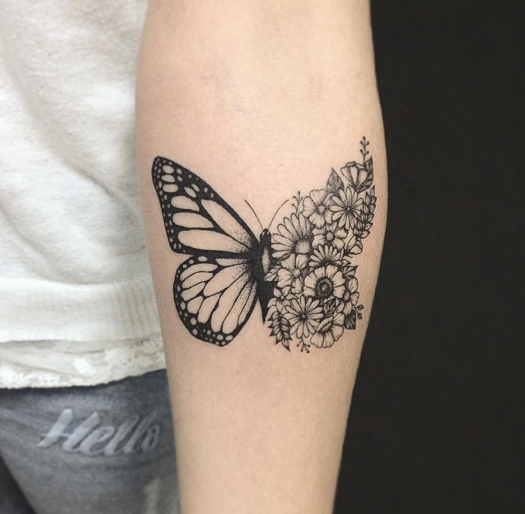 Half Butterfly And Flower Tattoo On Inner Arm inside measurements 1080 X 1056