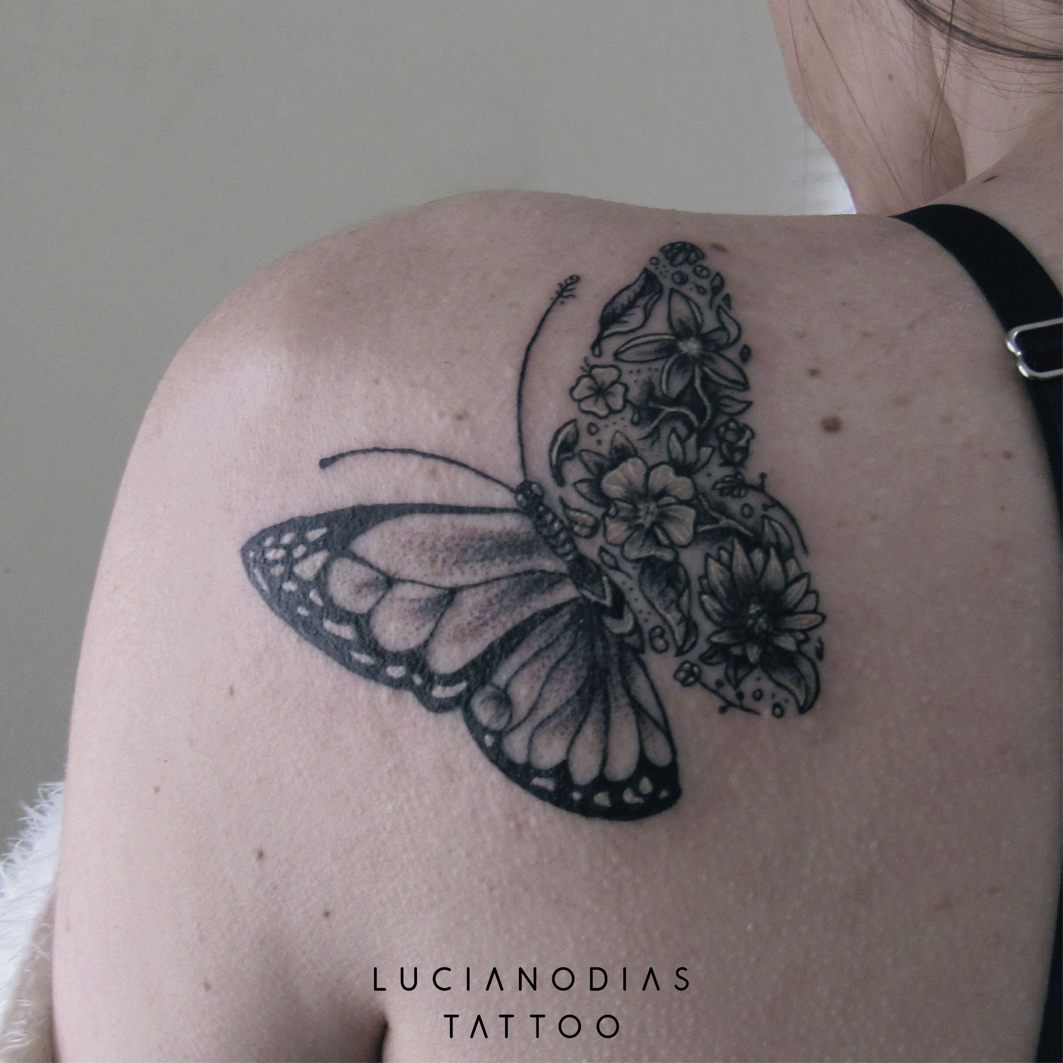 Half Butterfly Half Flowers Blackwork Tattoo Made Me At The with regard to size 3544 X 3544