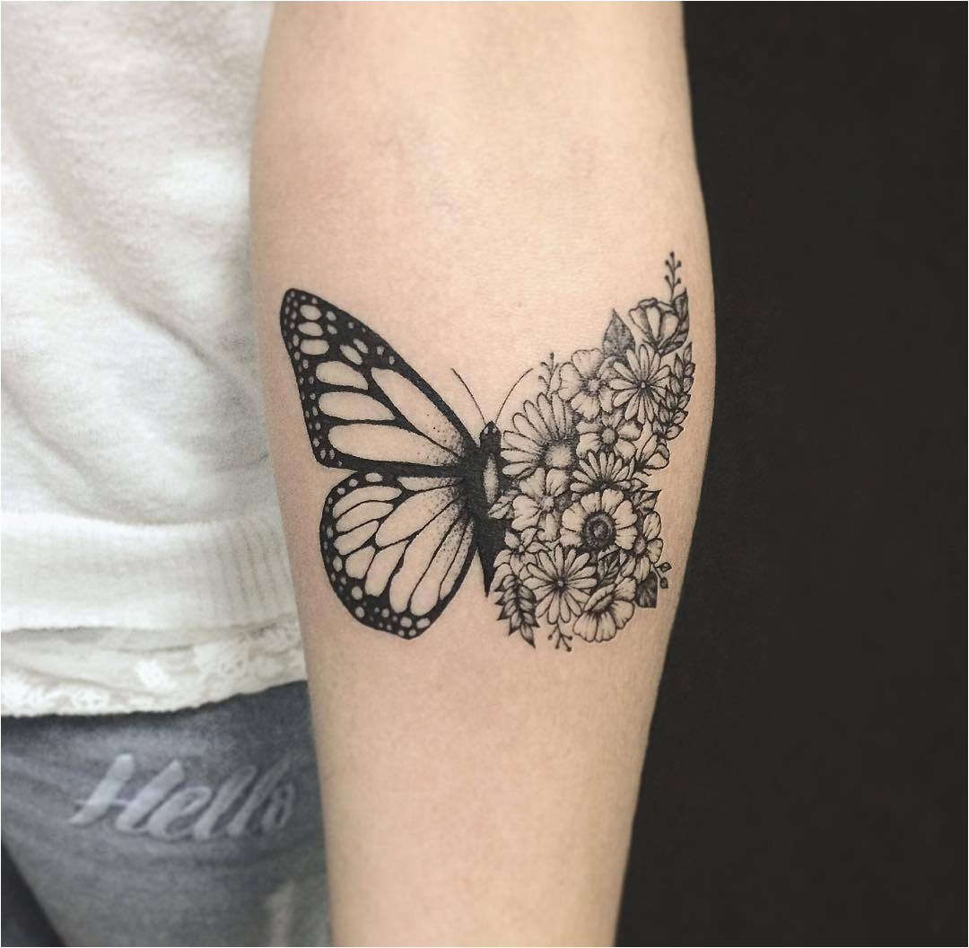 Half Butterfly Tattoo Designs Half Butterfly And Flower Tattoo On pertaining to sizing 1080 X 1056