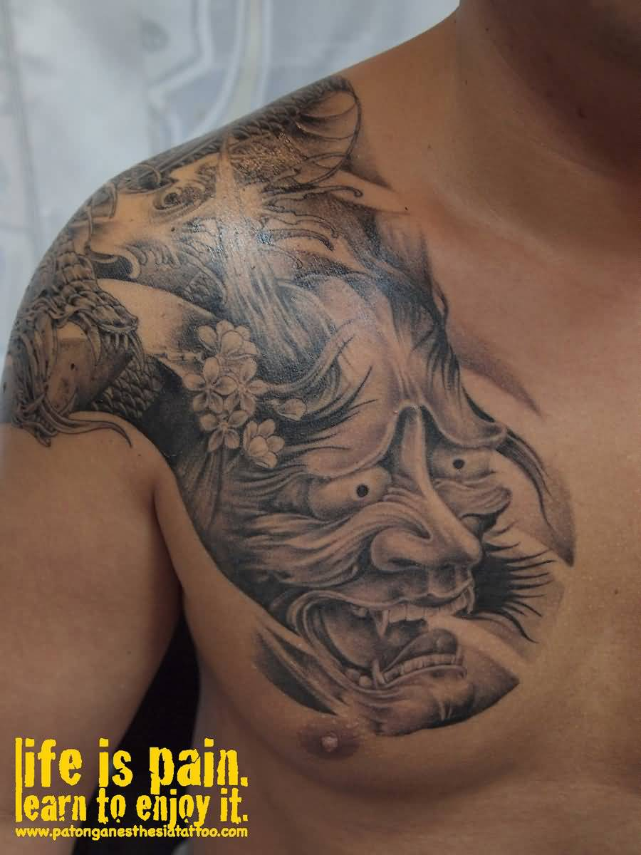 Hannya Mask Tattoo Made On Chest pertaining to measurements 900 X 1200