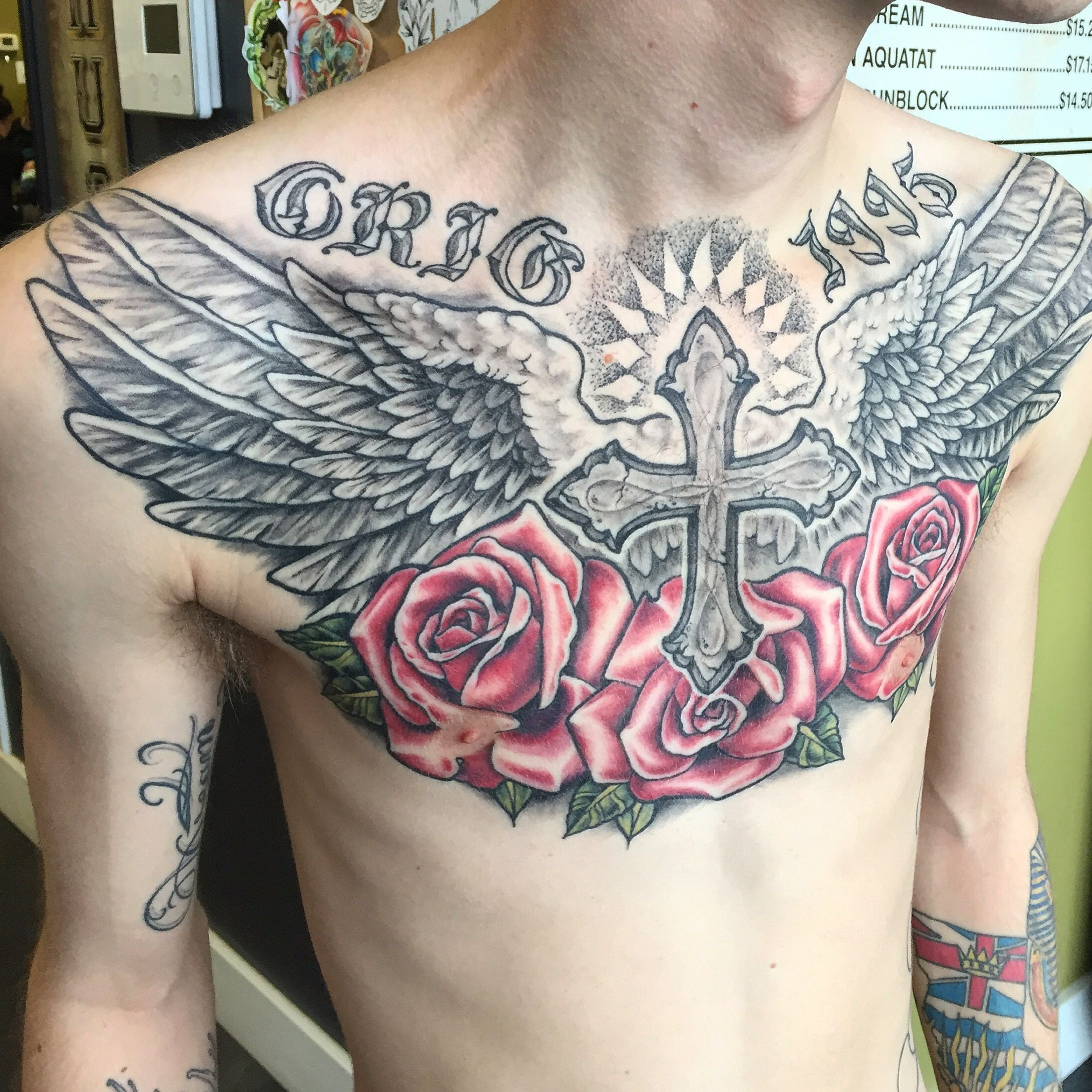 Healed Wings And Roses Chest Piece Tattoo Whitney Thompson From regarding dimensions 2203 X 2203