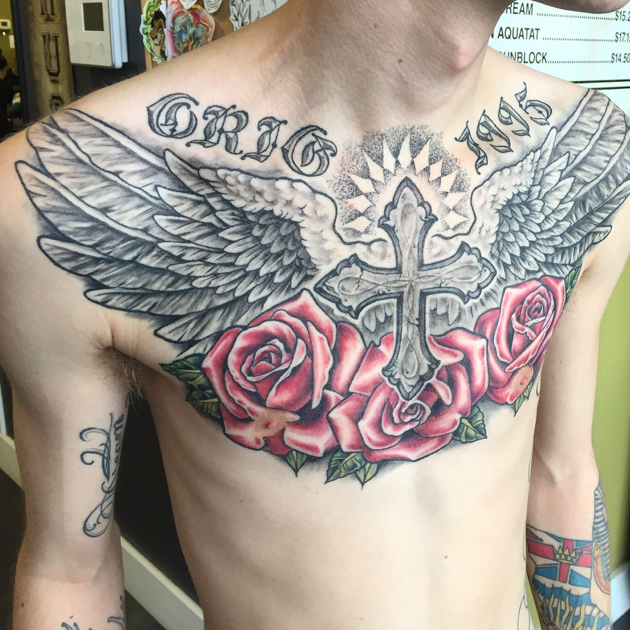 Healed Wings And Roses Chest Piece Tattoo Whitney Thompson From regarding sizing 2203 X 2203