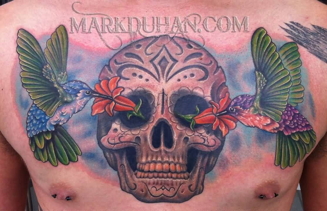 Hummingbird Tattoo Sugar Skull N Chest Piece Design Sugar Skull in measurements 1112 X 719