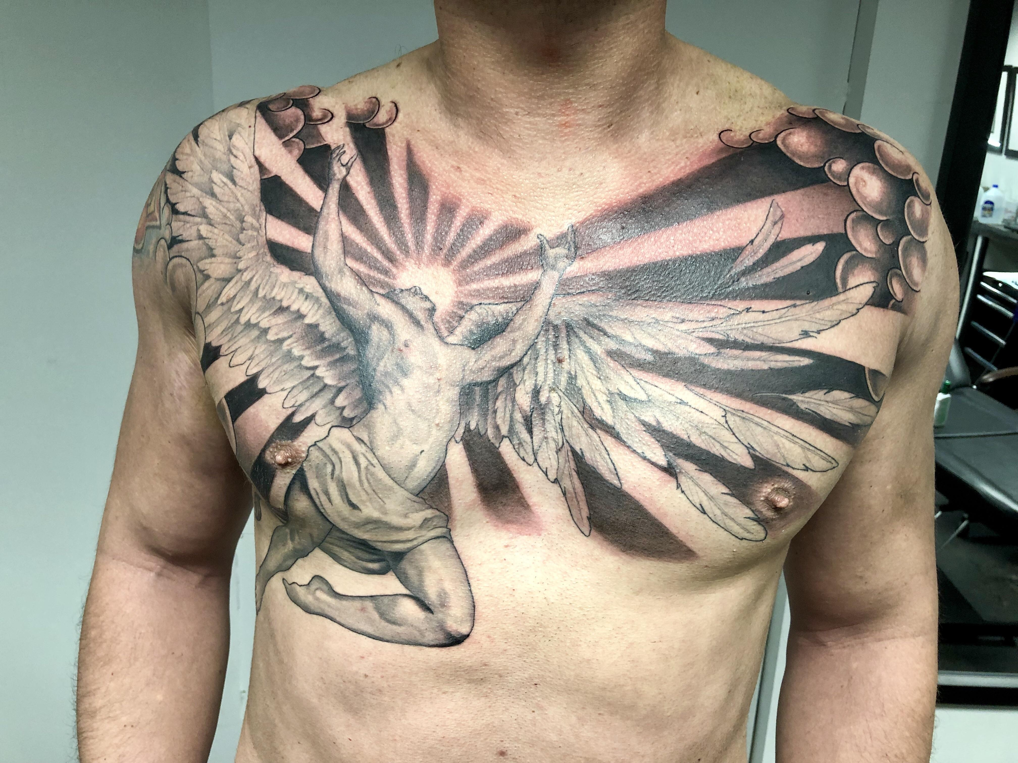 Icarus Chest Piece Fresh After Background Shading Mike Nance inside proportions 4032 X 3024