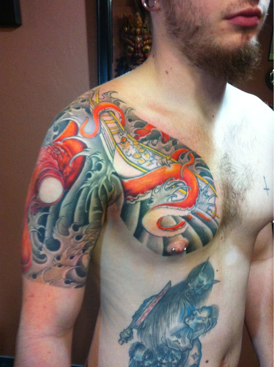 Japanese Chest Plate To Quarter Sleeve Done In Santa Cruz Ca Now with size 957 X 1280