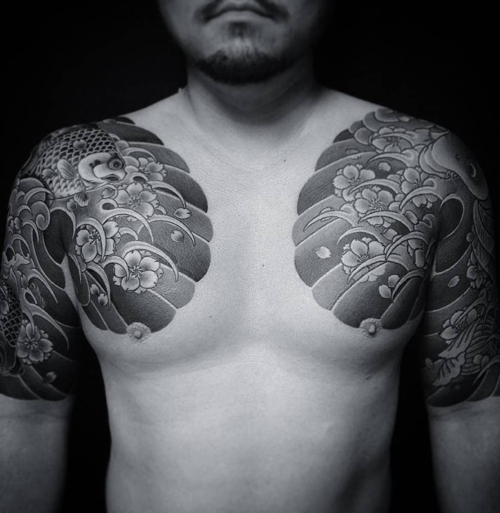 Japanese Style Shoulder And Chest Tattoos intended for measurements 976 X 1000