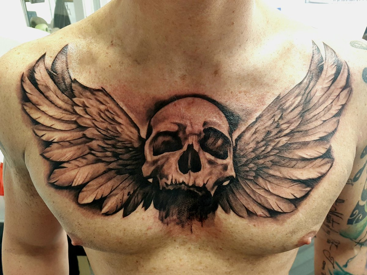 John Tilt On Twitter Chesttattoo Chest Tattoo Skull Wings throughout dimensions 1200 X 900