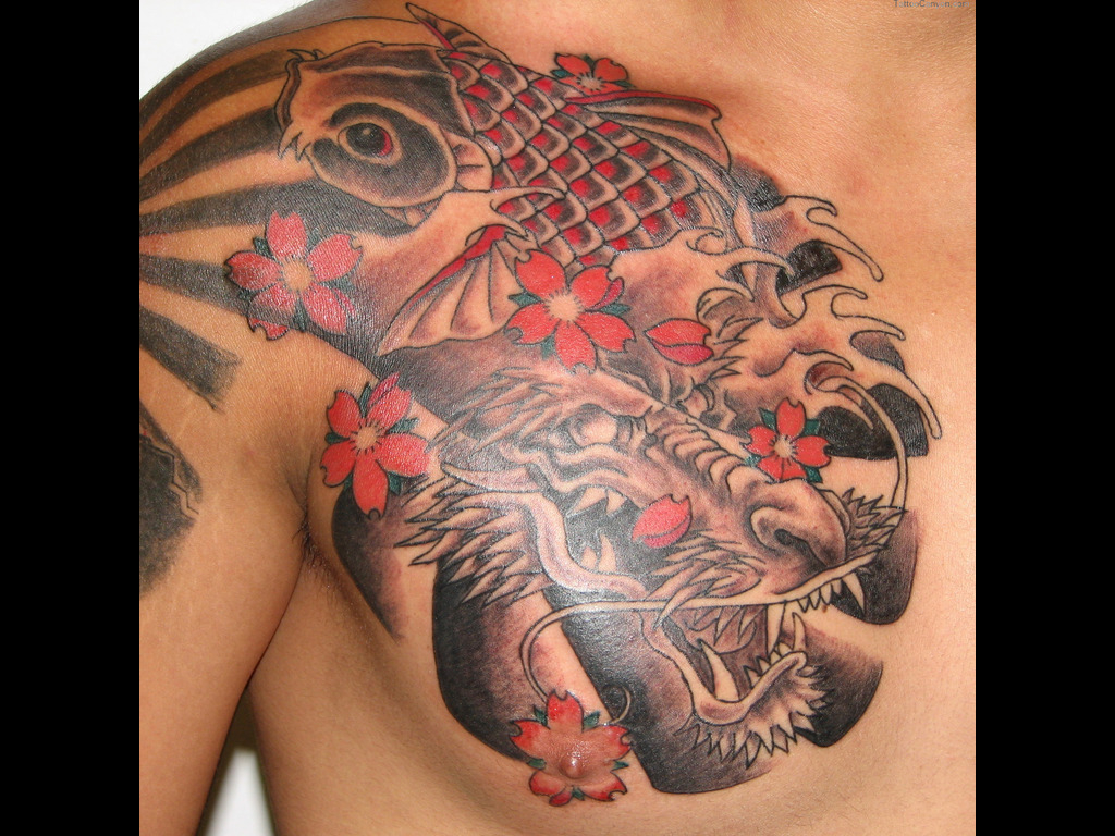 Koi Fish Tattoo On Chest For Men Tattoo Ideas intended for proportions 1024 X 768