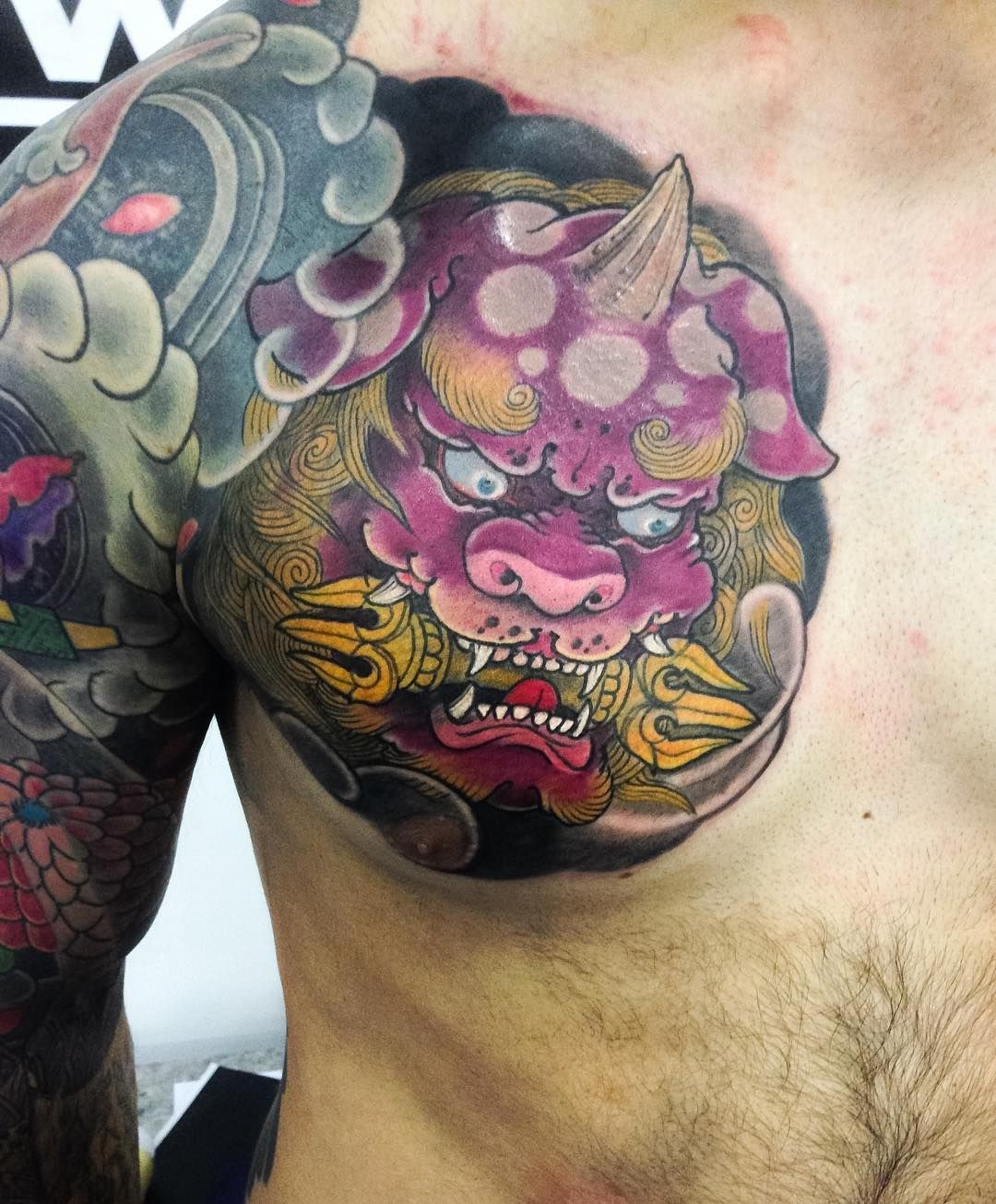 Kostas Tzikalagias Japanese Style Tattoo Chest Tattoo Foo Dog for dimensions 1080 X 1305