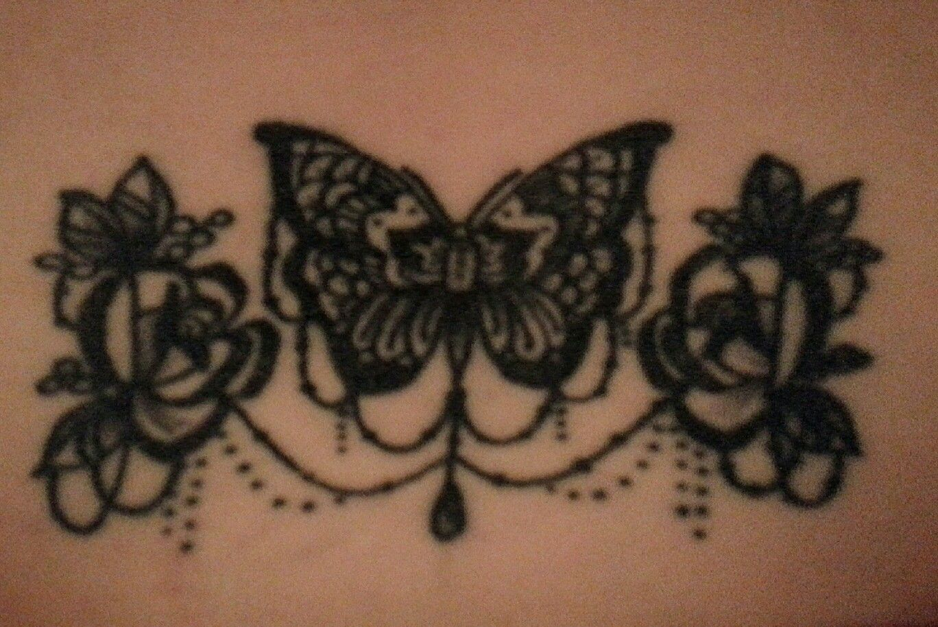 Lace Butterfly And Roses Tattoo Lower Back This Is My Own Creation intended for sizing 1368 X 914