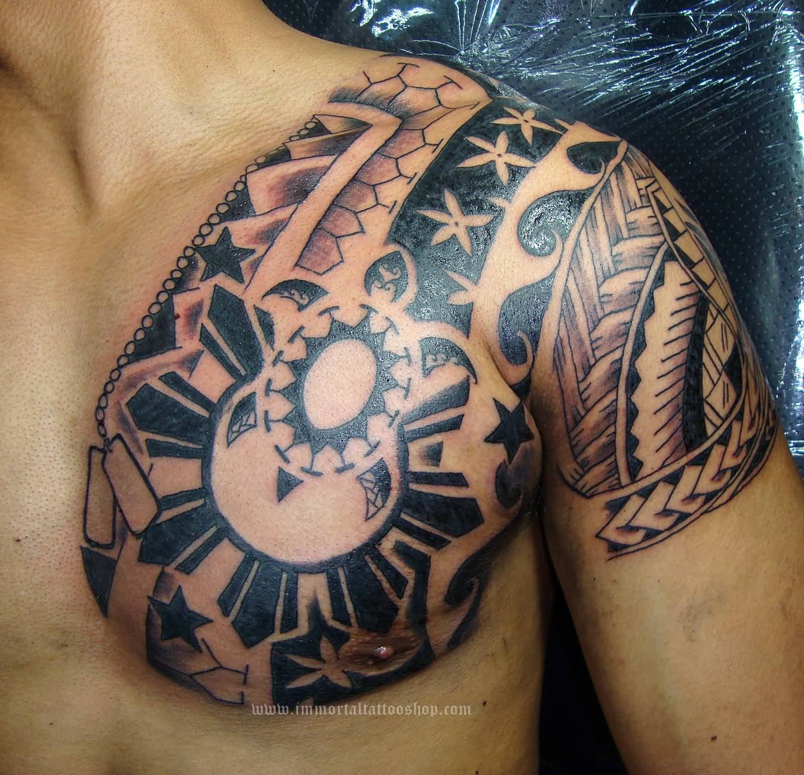 Man Chest And Left Shoulder Filipino Tattoo with regard to size 1600 X 1543