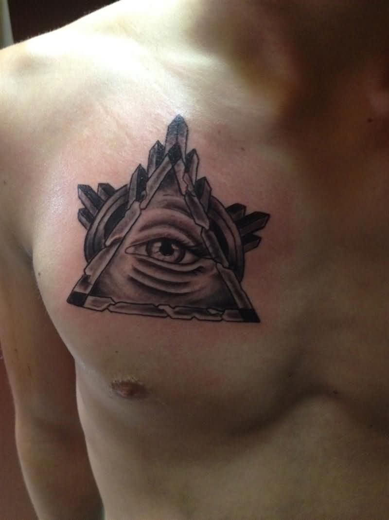 Man Chest Grey Ink Triangle Eye Tattoo intended for proportions 800 X 1067