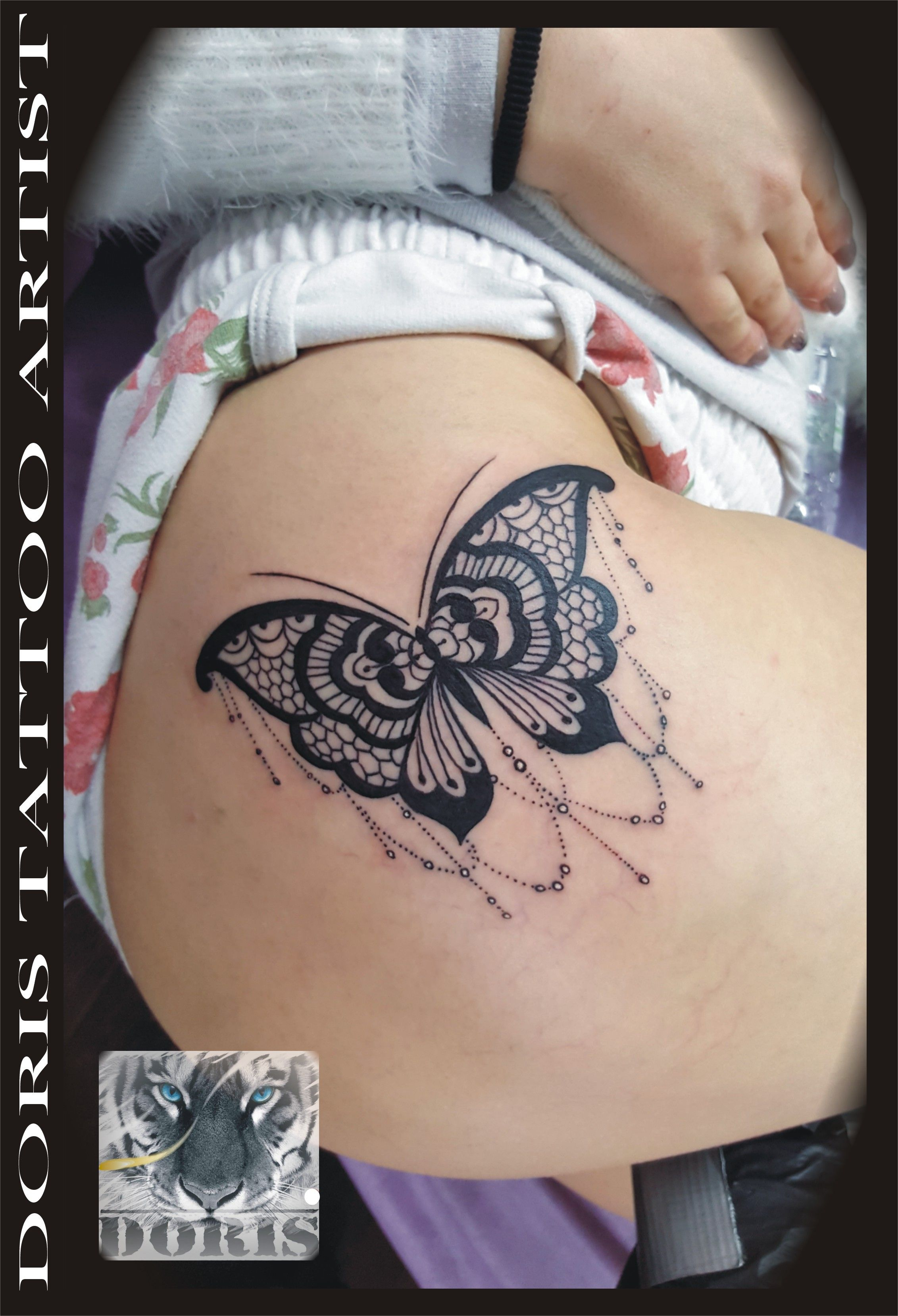 Mandala Lace Butterfly Thigh Tattoo Doris Aluf Tattoo Israel in dimensions 2263 X 3316