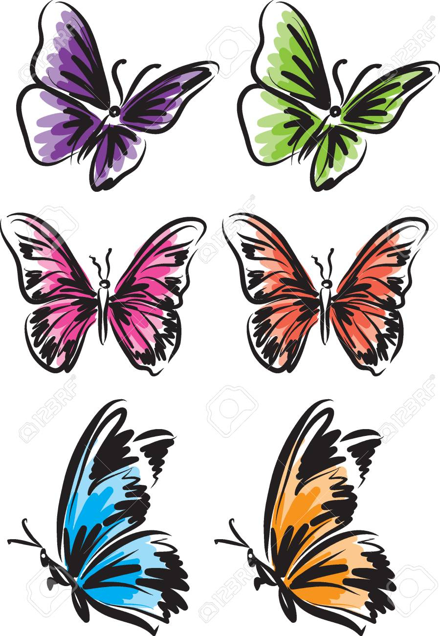 Many Color Butterfly Tattoo Vector Illustration Design Royalty Free with regard to size 900 X 1300