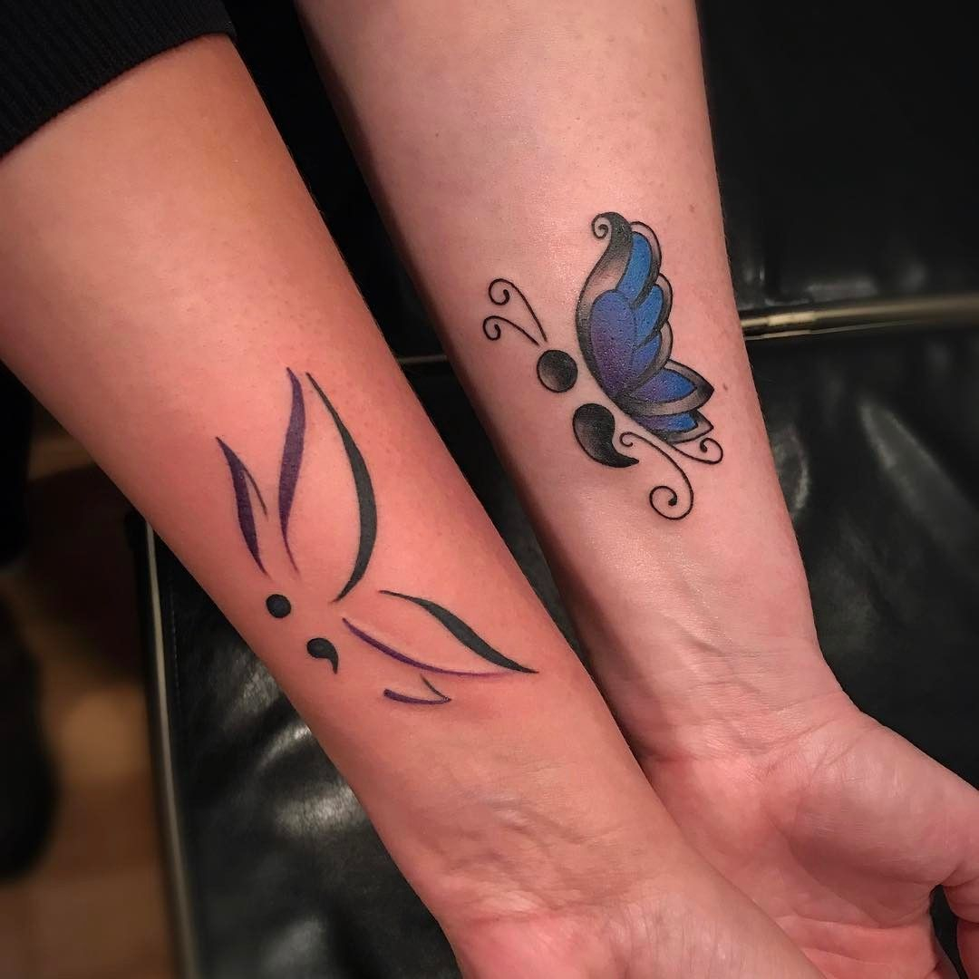 Matching Semicolon Butterfly Tattoo For Sisters Awareness intended for measurements 1080 X 1080