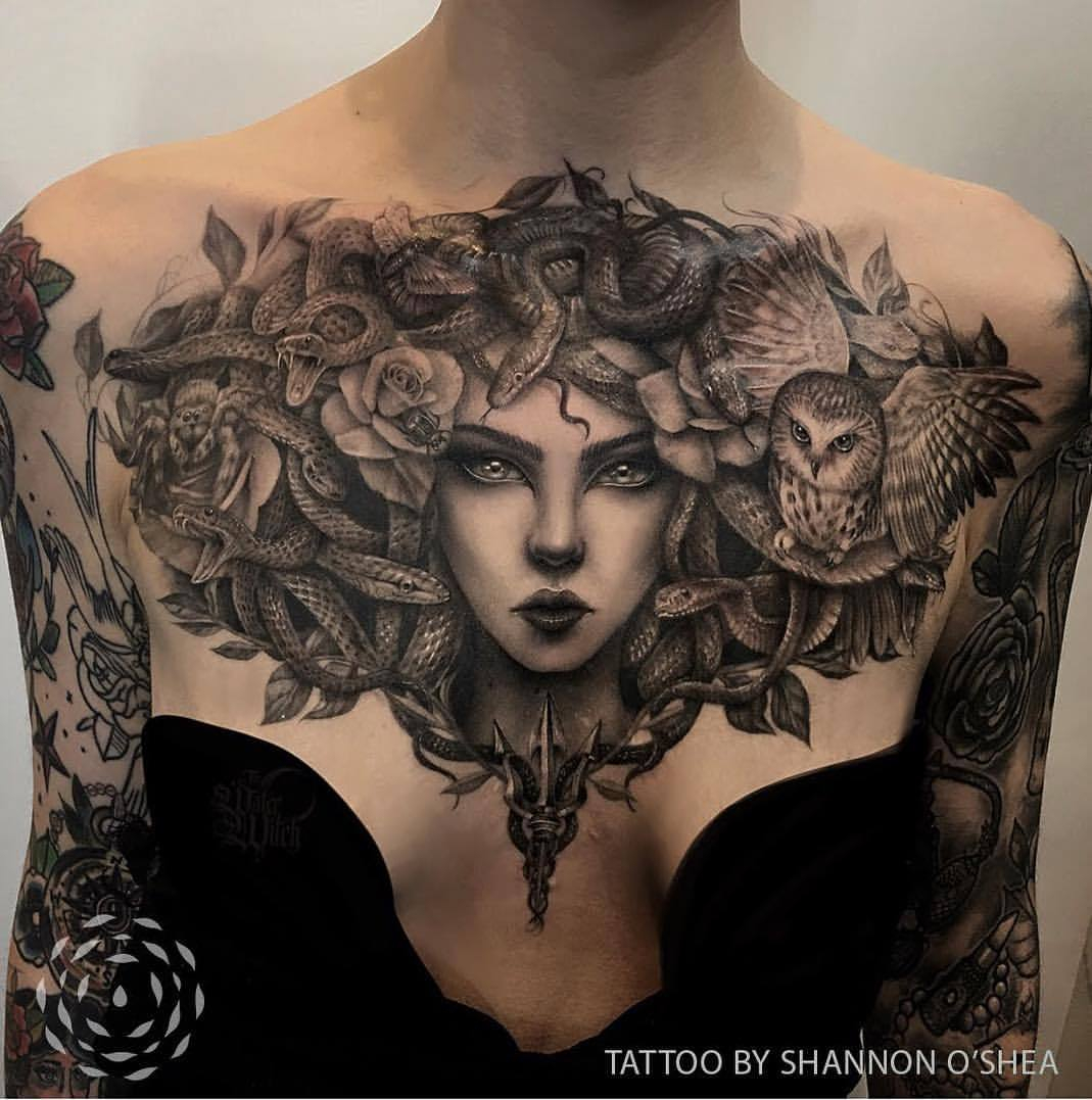 Medusa Chest Piece Tattooed Shannon Oshea pertaining to measurements 1069 X 1077