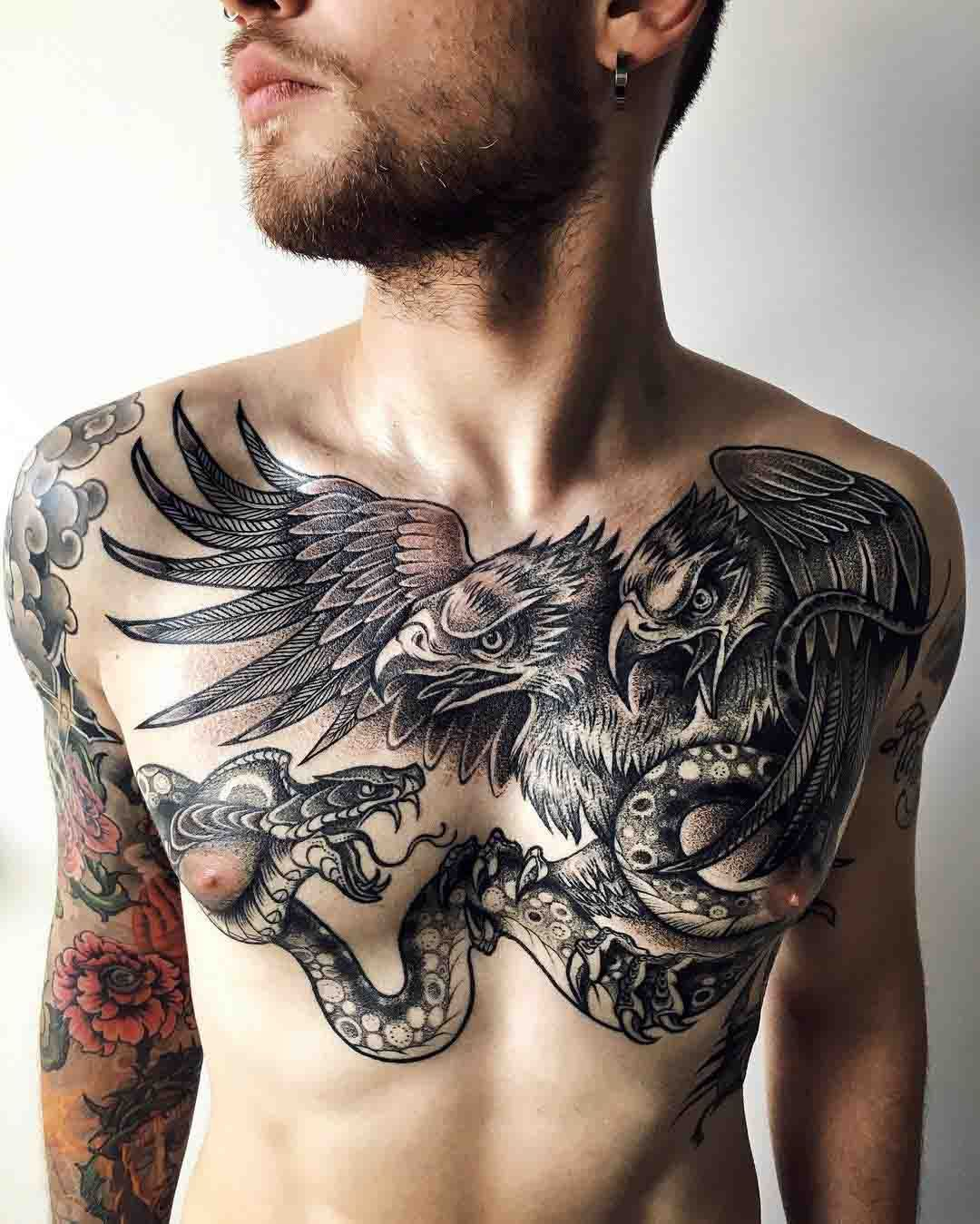 Mens Chest Tattoo Ink Chest Tattoo Full Chest Tattoos Bird for proportions 1080 X 1349