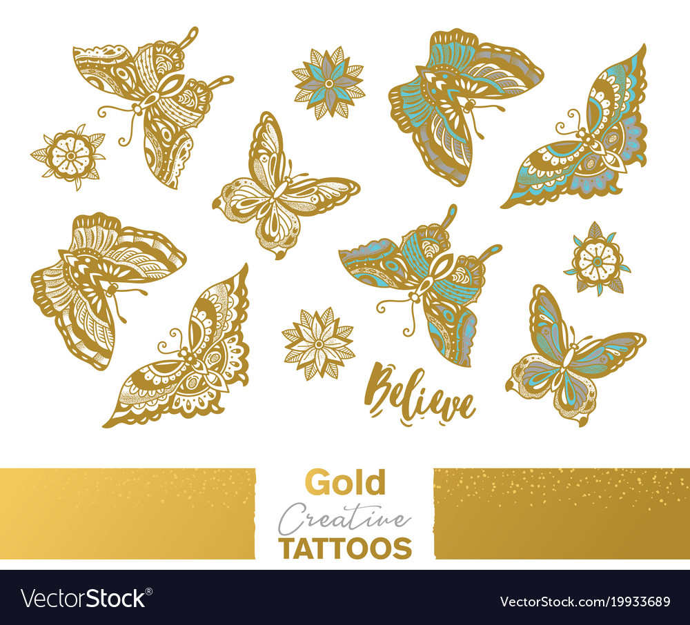 Metallic Temporary Tattoos Gold Silver Royalty Free Vector inside measurements 1000 X 906