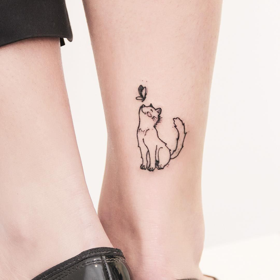 Minimalist Tattoo With Cat And Butterfly regarding dimensions 1080 X 1080