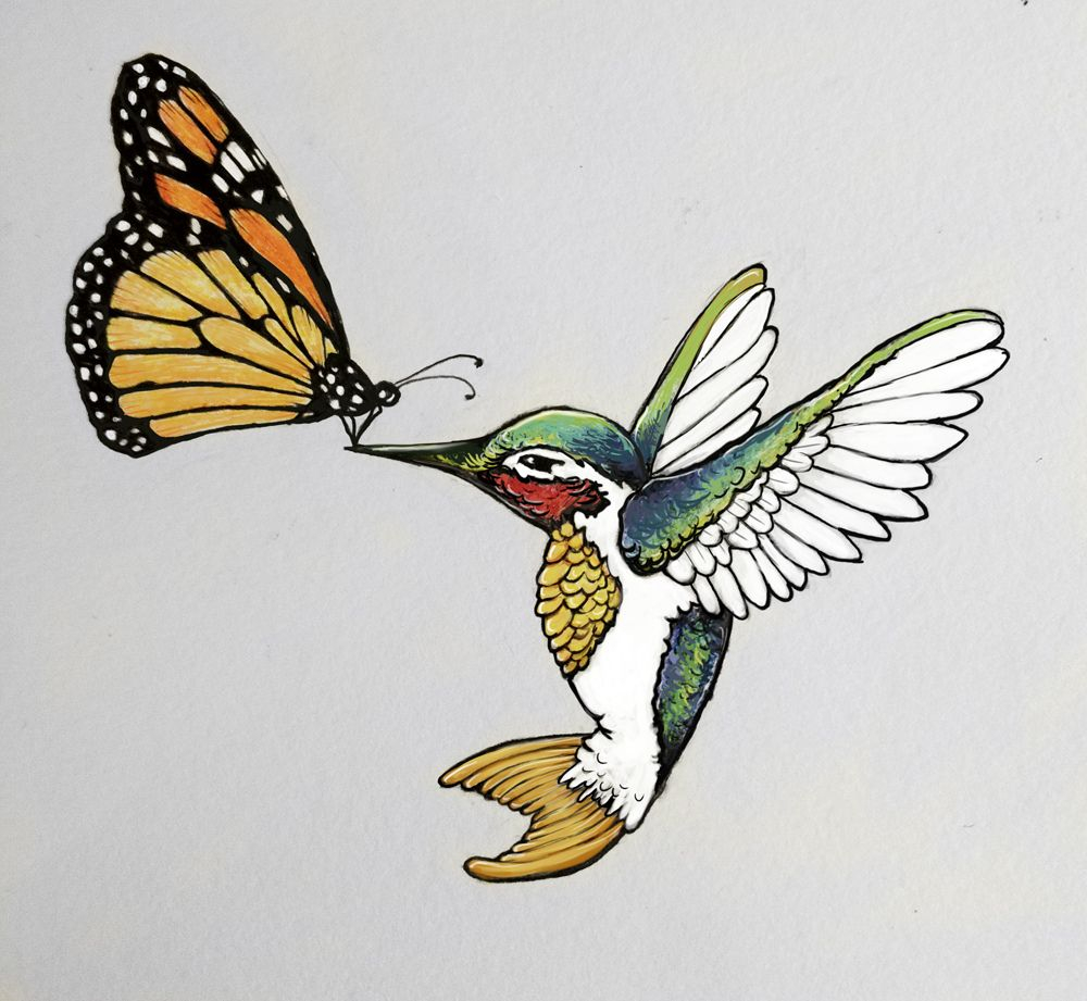 Monarch Butterfly Hummingbird Tattoo Design Tattoos throughout proportions 1000 X 921