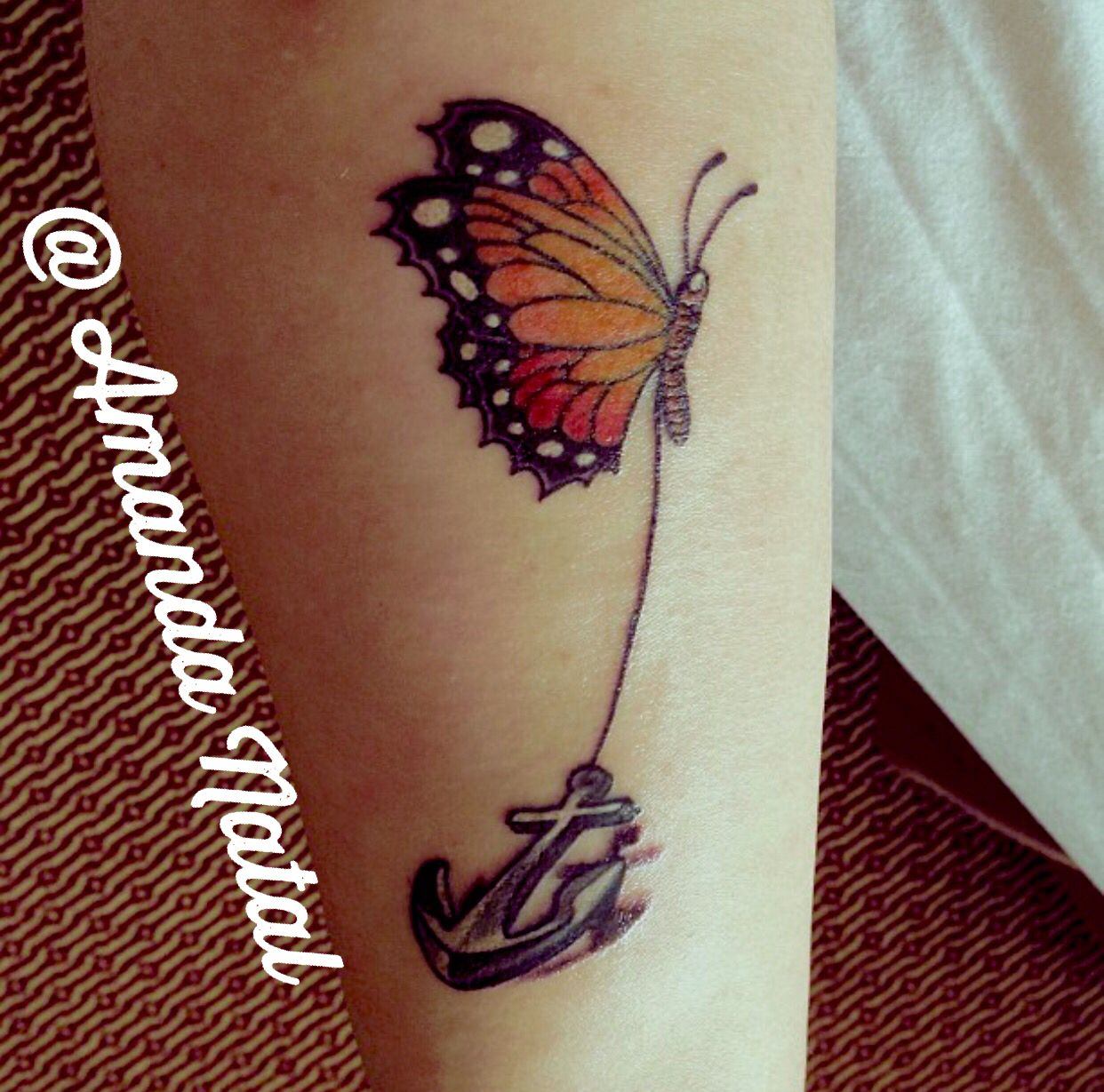 My 1st Tattoo A Monarch Butterfly Pulling An Anchor In Memory Of within dimensions 1242 X 1229