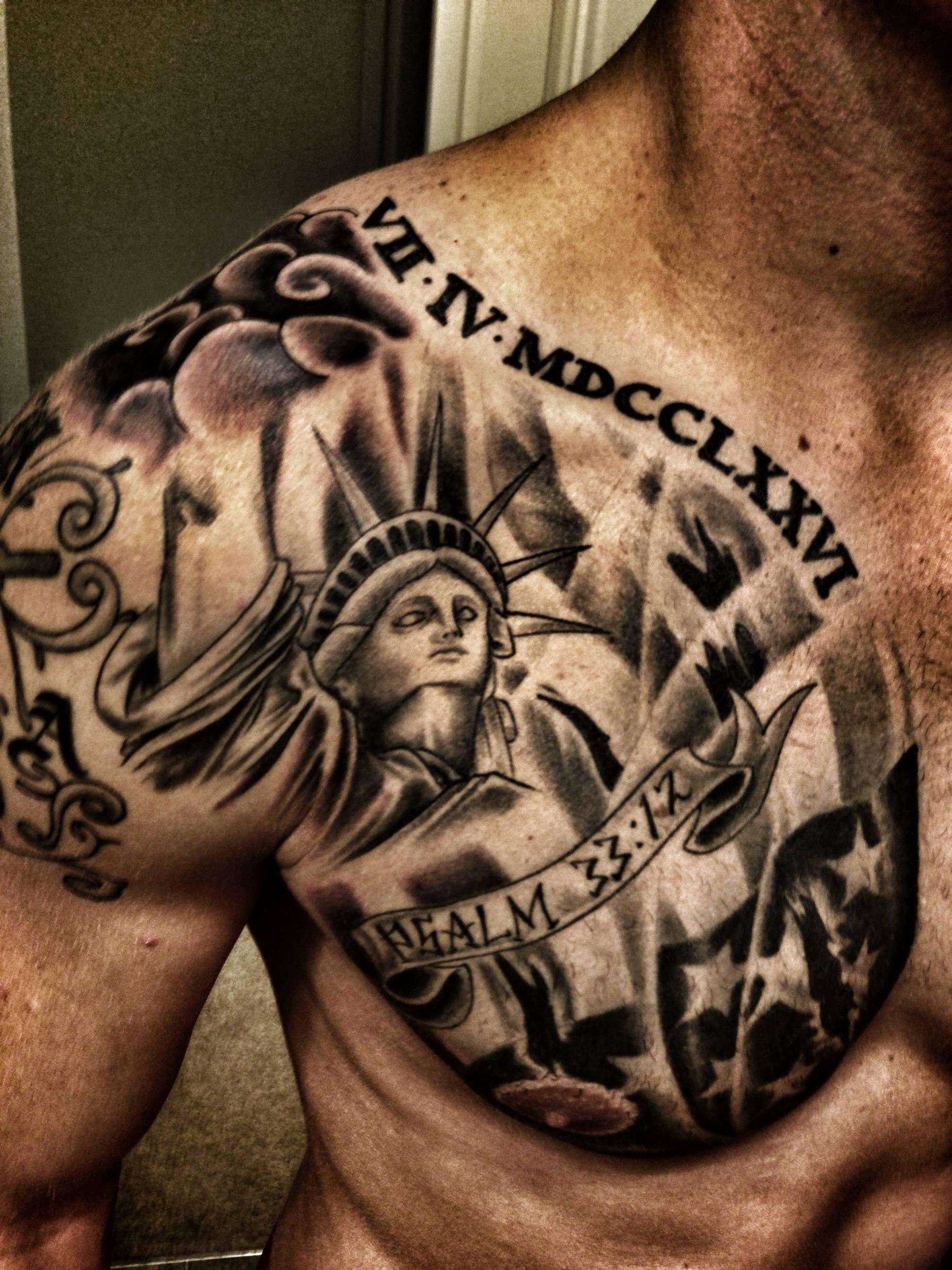 My American Themed Chest Piece Done Garrett At Tattoo Machine In with regard to sizing 1958 X 2611
