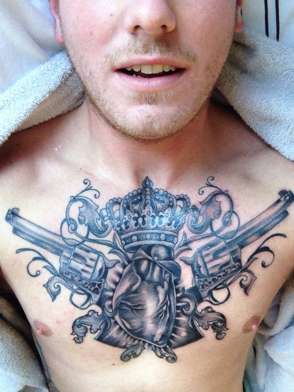 My Chest Finished Chesttattoo Guns Heart Crown Blackandgrey intended for dimensions 960 X 1280