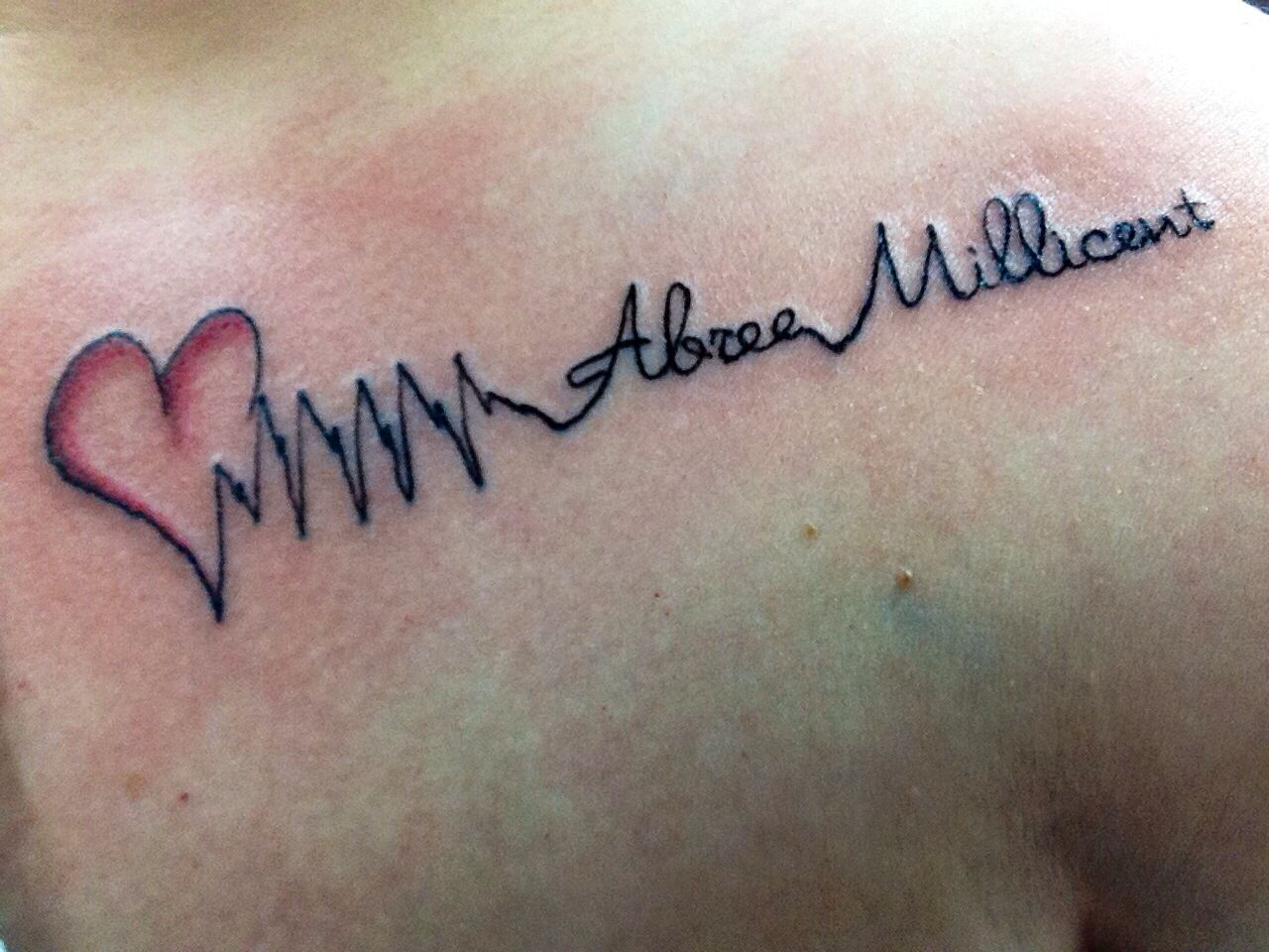 My Daughters Actual Heartbeat Name Upper Chest Tattoo My Actual with regard to size 1280 X 960