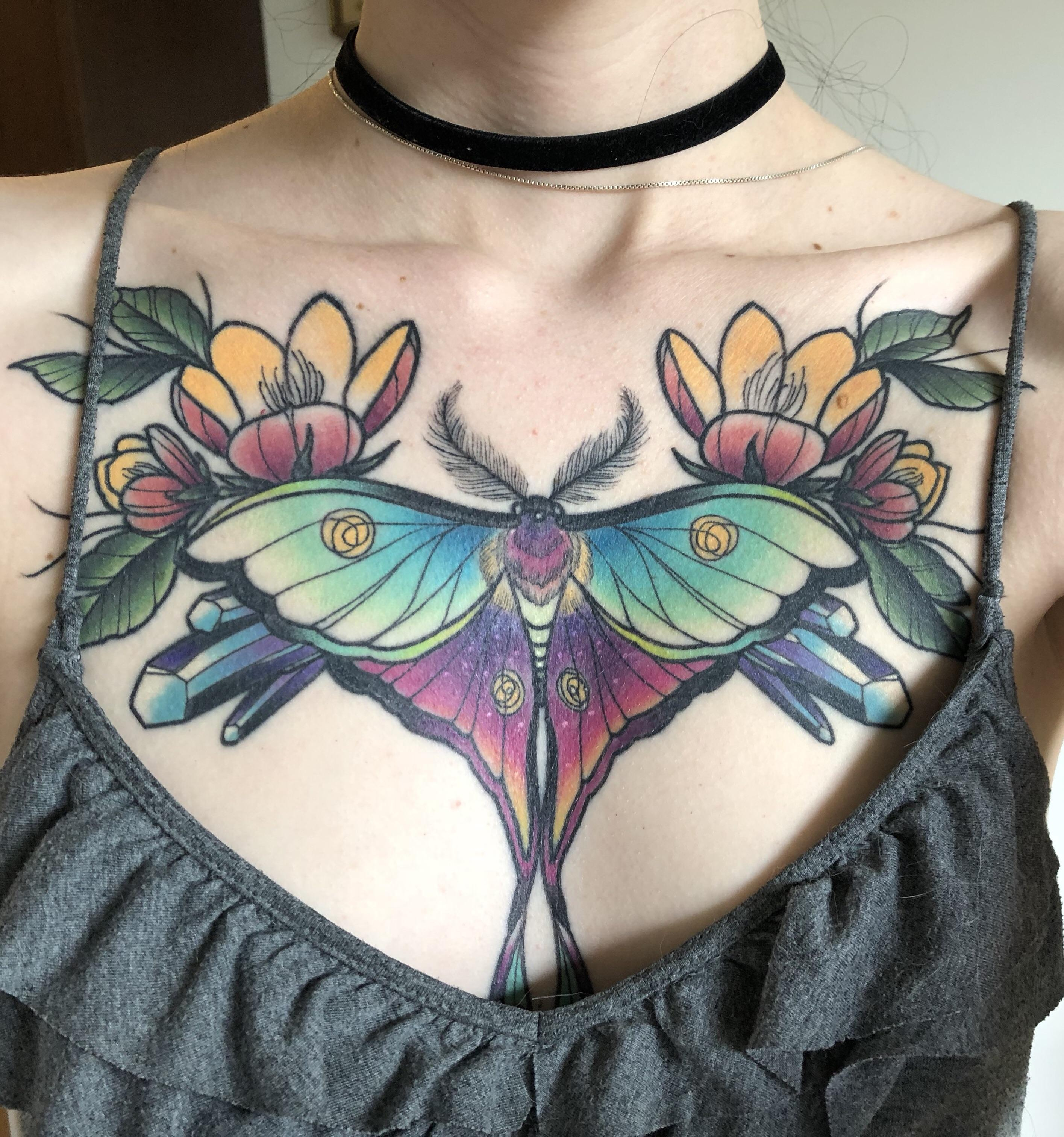 My Healed Luna Moth Chest Piece Max Kaspar At Northwest Tattoo In in measurements 2830 X 3024