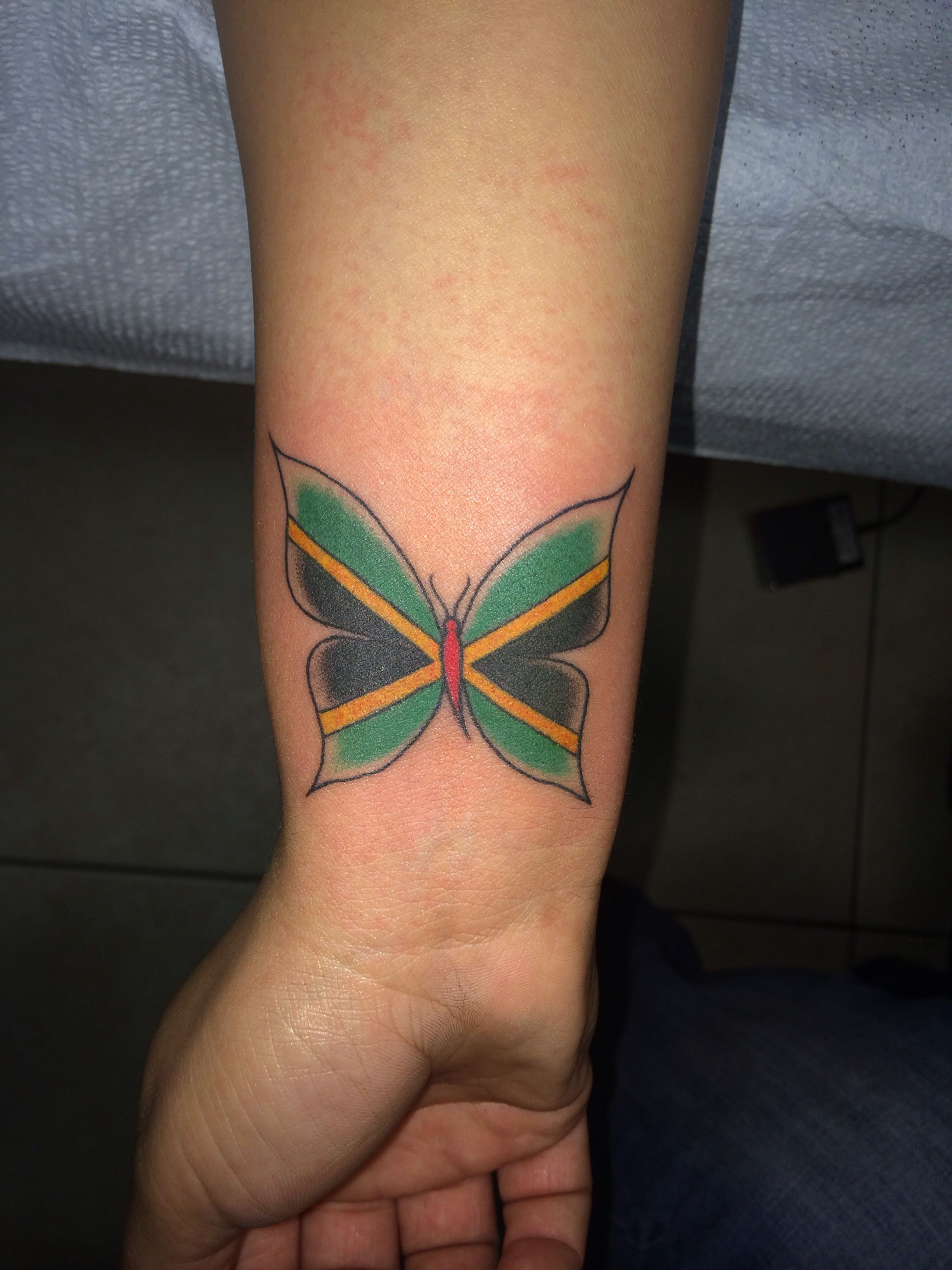My Jamaican Flag Butterfly Tattoo On My Wrist Sooo In Love Tatts intended for dimensions 2448 X 3264