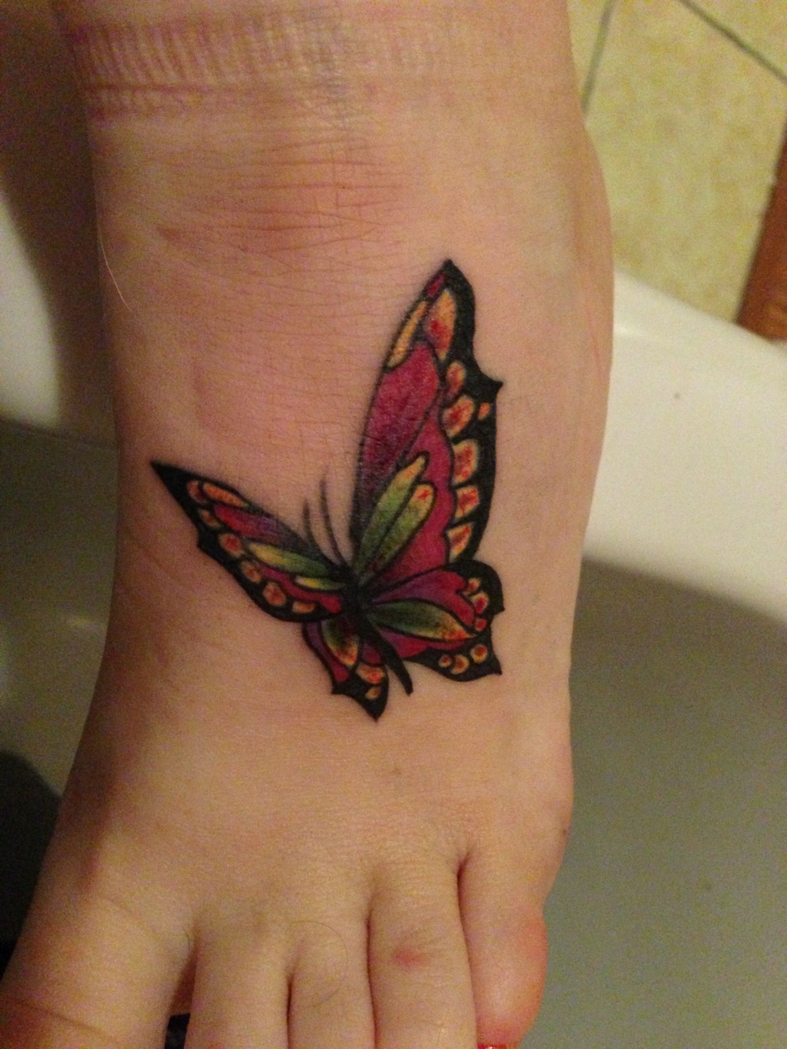 My New Butterfly Foot Tattoo Finishing Touches Swirls Etc At The within size 1536 X 2048