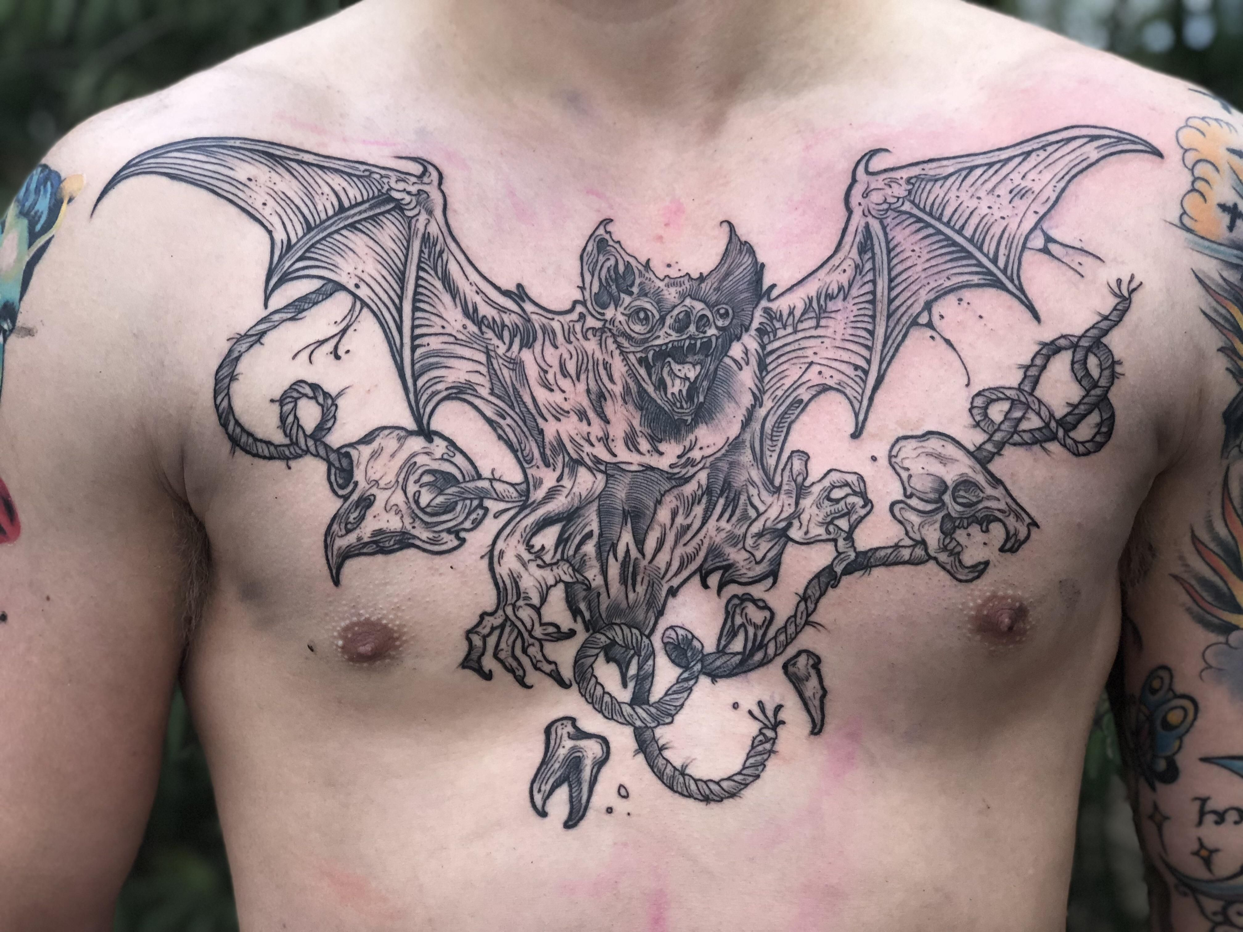 My Vicious Bat Chest Piece Done Ben Ervin Of Broken Clover Tattoo regarding proportions 4032 X 3024