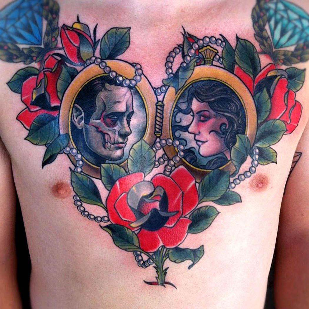 Nice Lovers Chest Piece Justin Hartman Tattoos Tattoo Ink Art with regard to dimensions 1050 X 1050