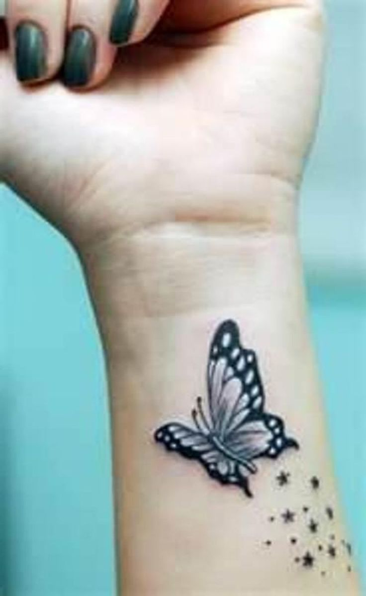 Nice Stars With Butterfly Tattoo On Girl Wrist Tattoos intended for proportions 736 X 1198