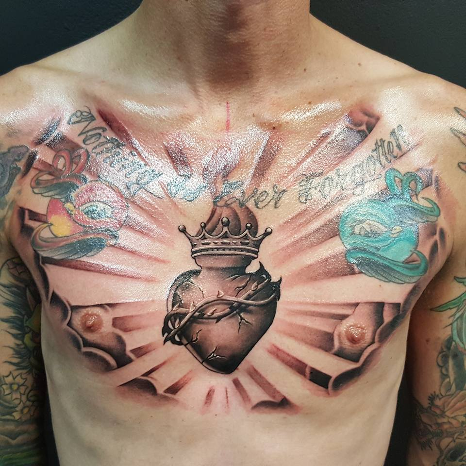 Nothing Is Ever Forgotten Sacred Heart Tattoo On Chest Kane in measurements 960 X 960