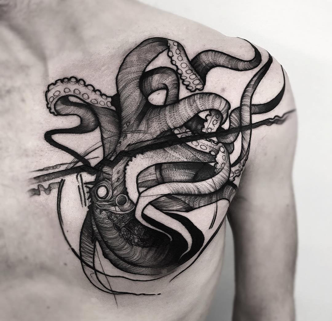 Octopus Chest Mens Black Ink Piece Best Tattoo Design Ideas throughout proportions 1080 X 1044