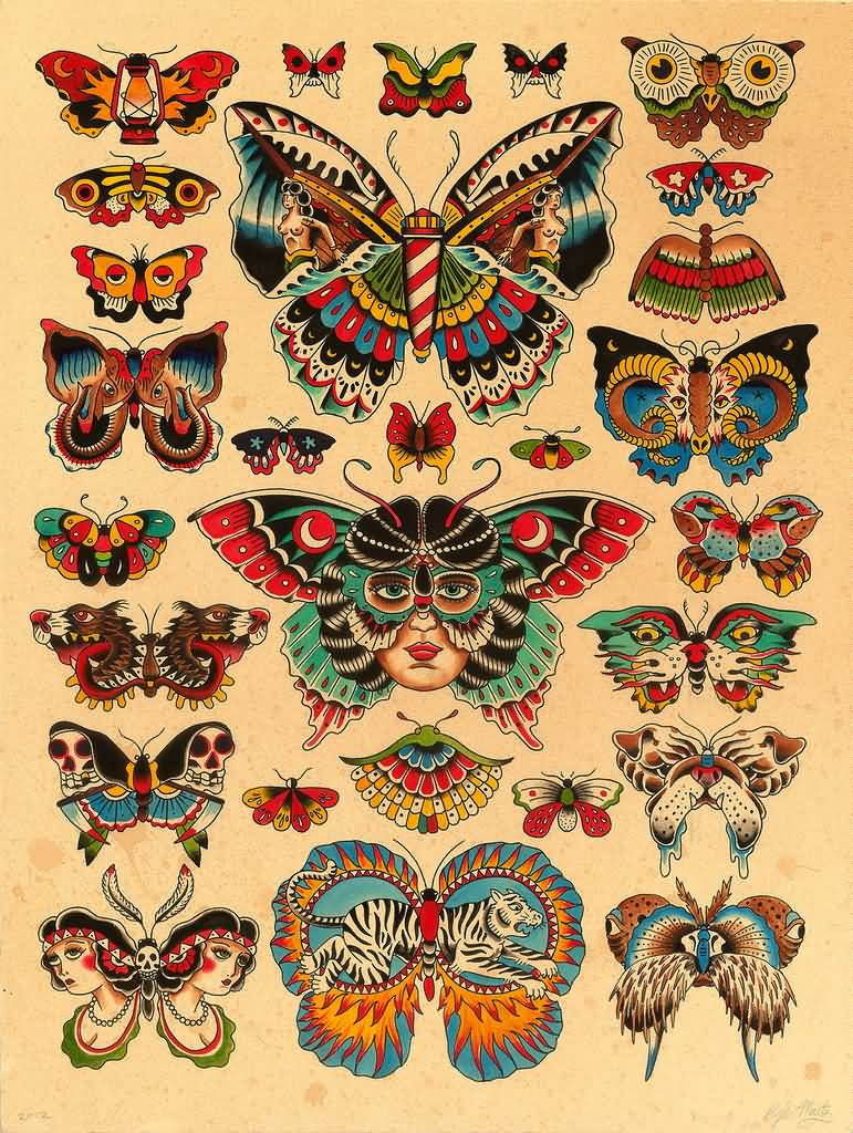 Old School Butterflies Tattoo Design Set Kyler Martz inside measurements 771 X 1024