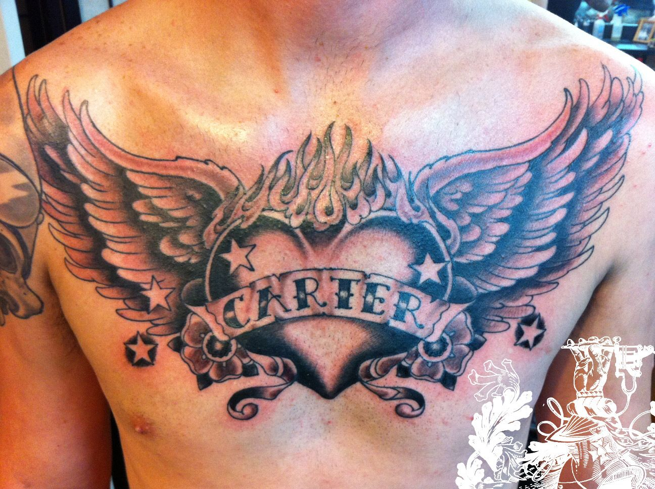 Open Heart Chest Tattoo Angel Chest Tattoo Images Designs Newest throughout size 1296 X 968