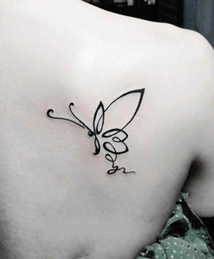 Outline Tribal Butterfly Tattoo On Back Shoulder in size 828 X 1000