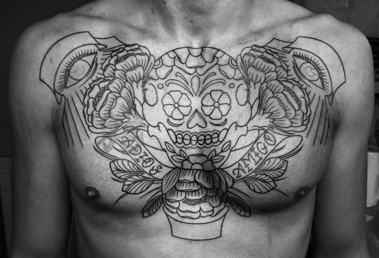 Owl Sugar Skull Tattoo On Chest Photo 4 Tattoo Sugar Skull pertaining to measurements 1600 X 1091