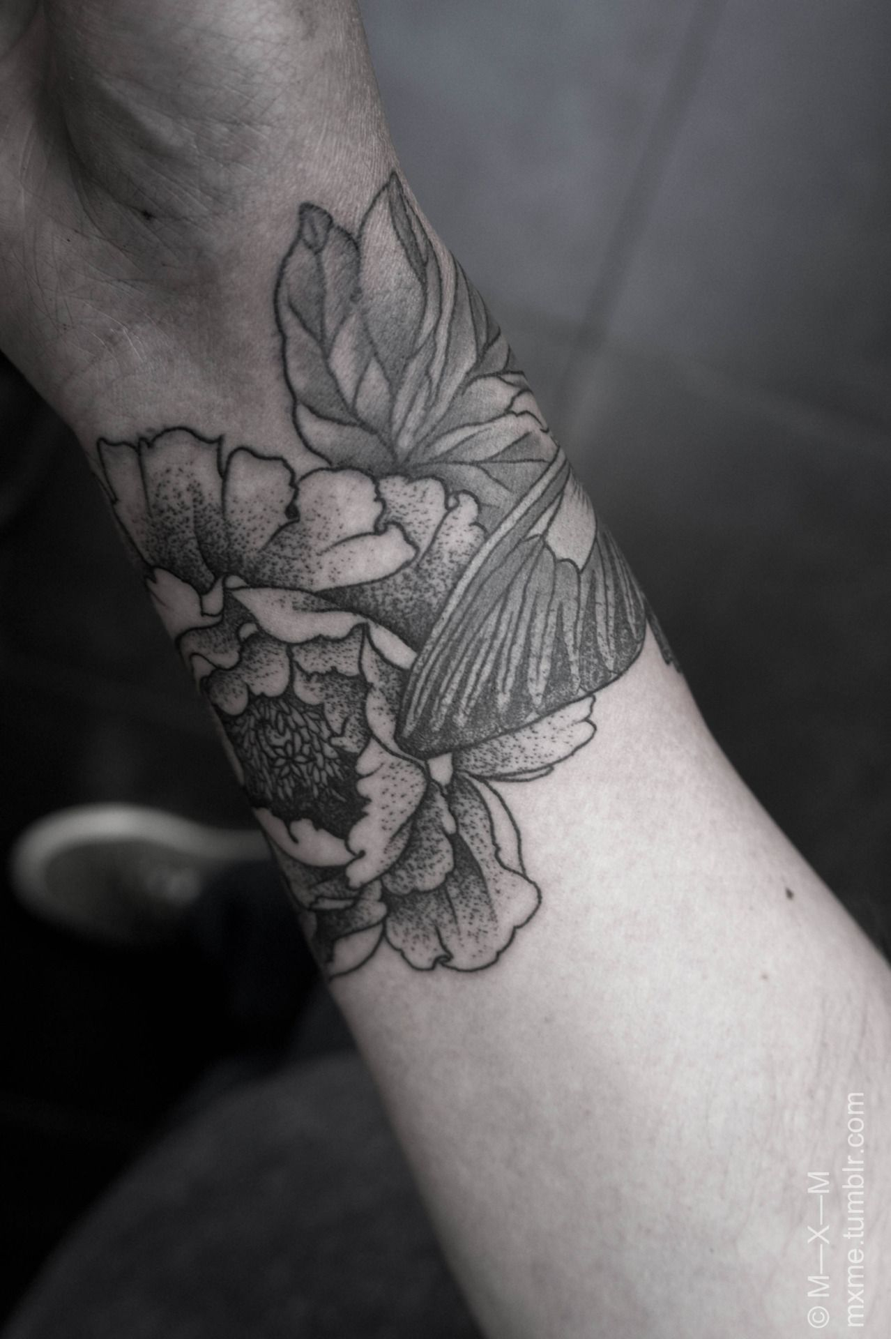 Peonies And Butterfliesblack And White Tattoos Body Mods regarding proportions 1278 X 1920