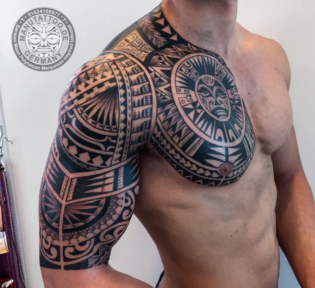 Polynesian Chest And Arm Sleeve Inked Samoan Tattoo Tribal for proportions 1080 X 985