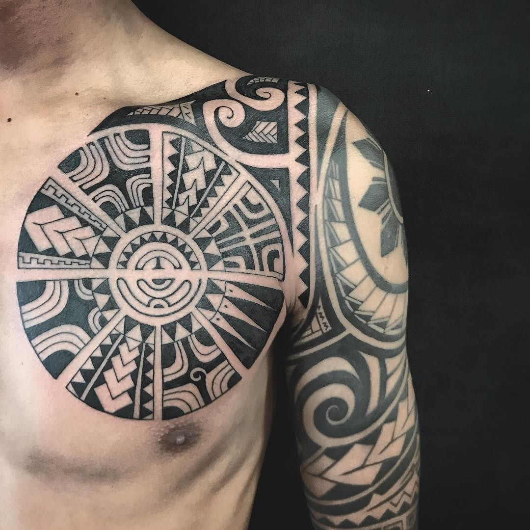 Polynesian Chest Tattoo Addition To A Half Sleeve Tattoos in proportions 1080 X 1080