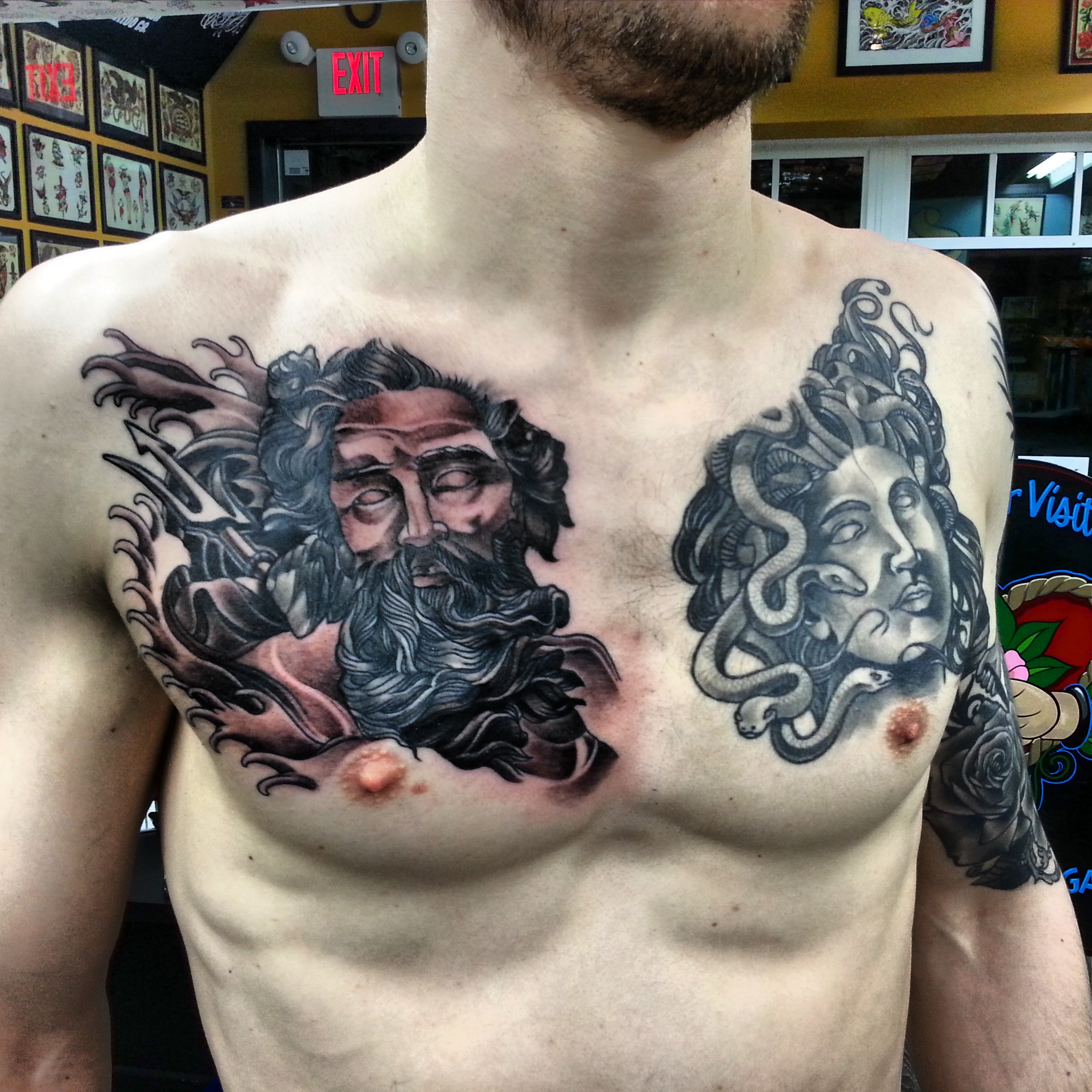 Poseidon And Medusa Chest Panels Adam Sky Rose Golds Tattoo intended for dimensions 2448 X 2448