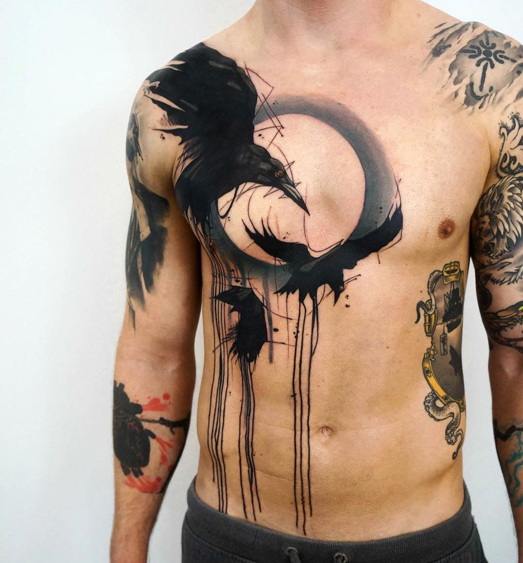 Ravens Abstract Chest Tattoo Best Tattoo Design Ideas with regard to proportions 1020 X 1097
